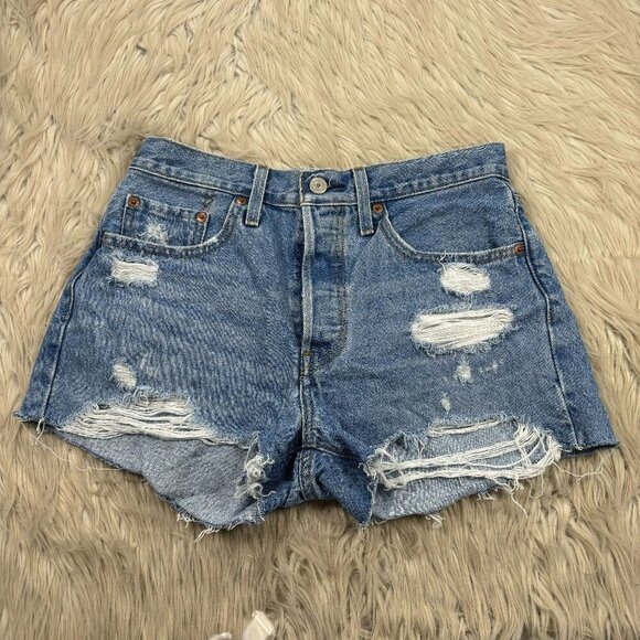 Levi's Pants - Levi's Women's Light Wash Distressed 501 Cut Off Denim Shorts